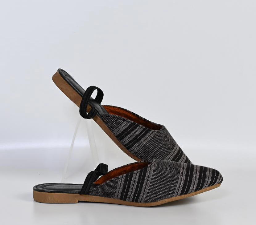 BLACK MULES WITH TRADITIONAL HANDWOVEN FABRIC NFW-B